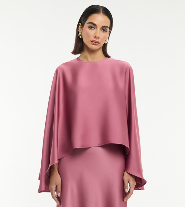 Solid Draped Satin Cape Sleeves Satin Top