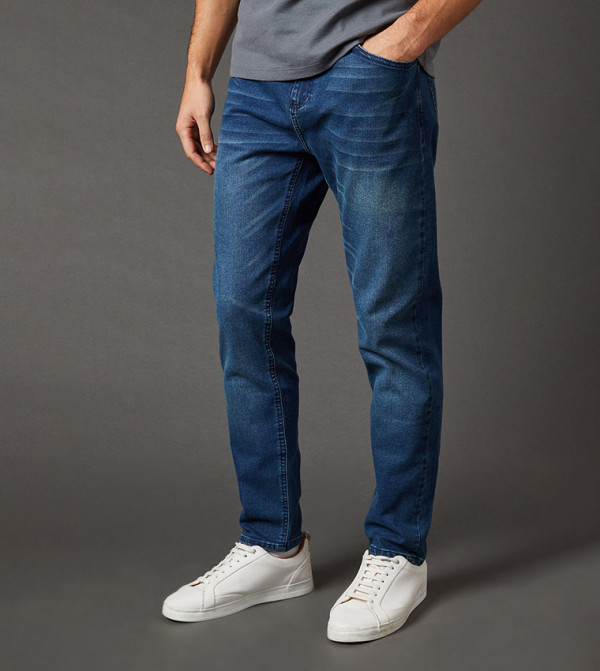 Faded Washed Tapered Fit Jeans