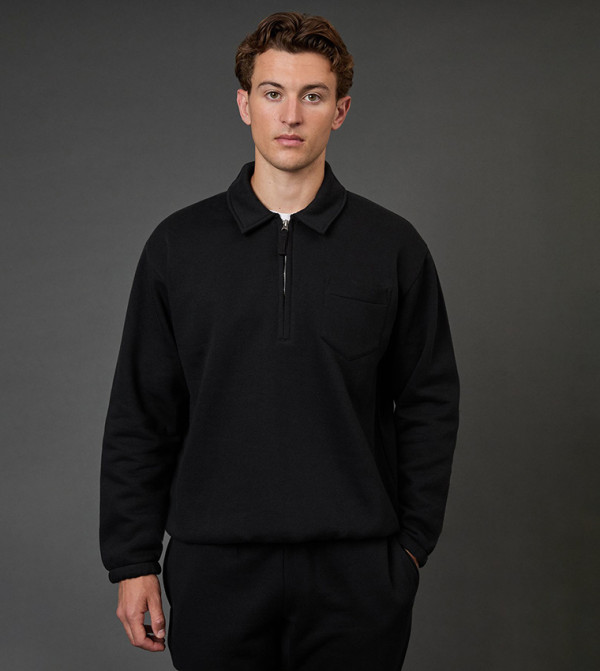 Zipper Neck Neck Jersey Jumper