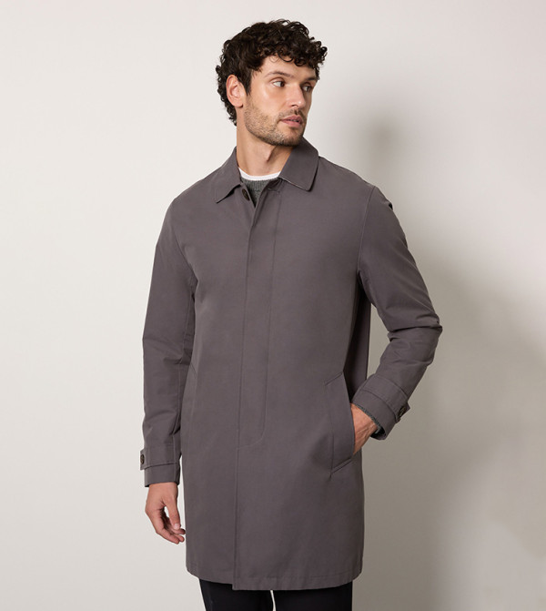 Solid Collared Long Sleeves Overcoat