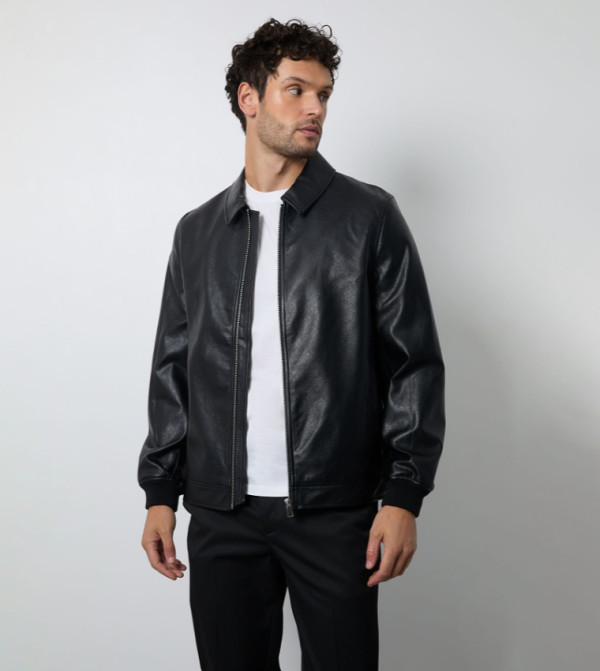 Long Sleeves Faux Leather Jacket