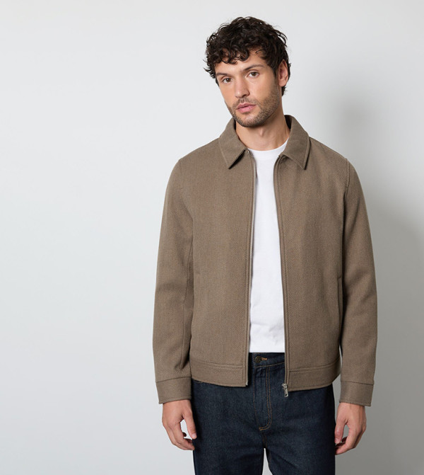 Solid Twill Wool Blend Harrington Jacket