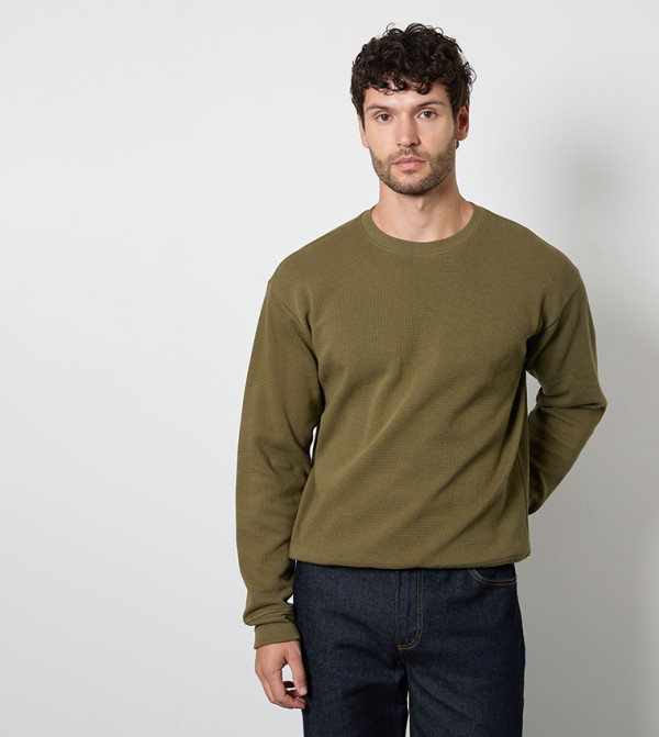 Waffle Knit Long Sleeves Sweater