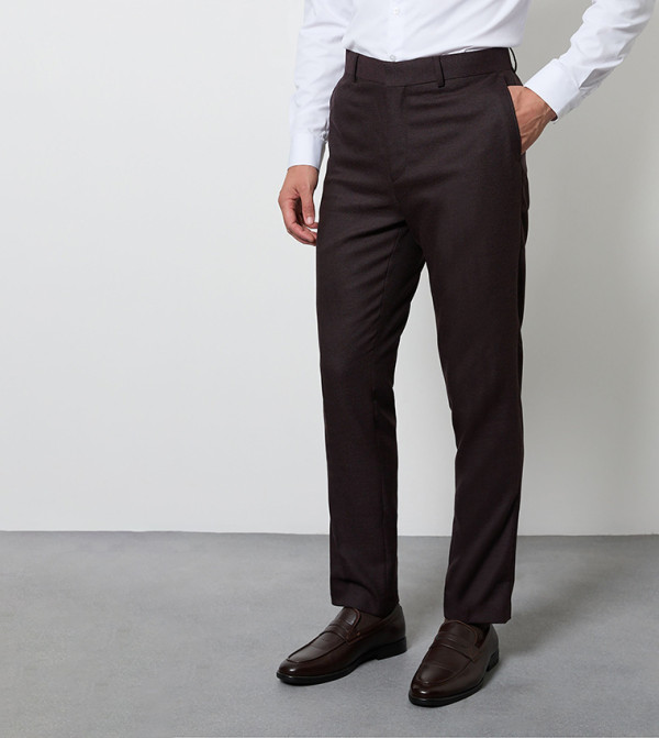 Textured Slim Fit Formal Trousers