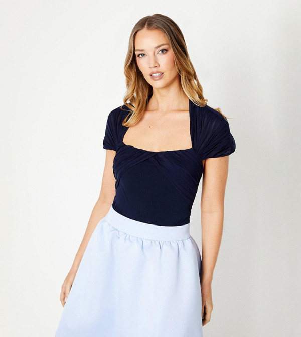 Cape Back Pleated Bodice Bodysuit Top