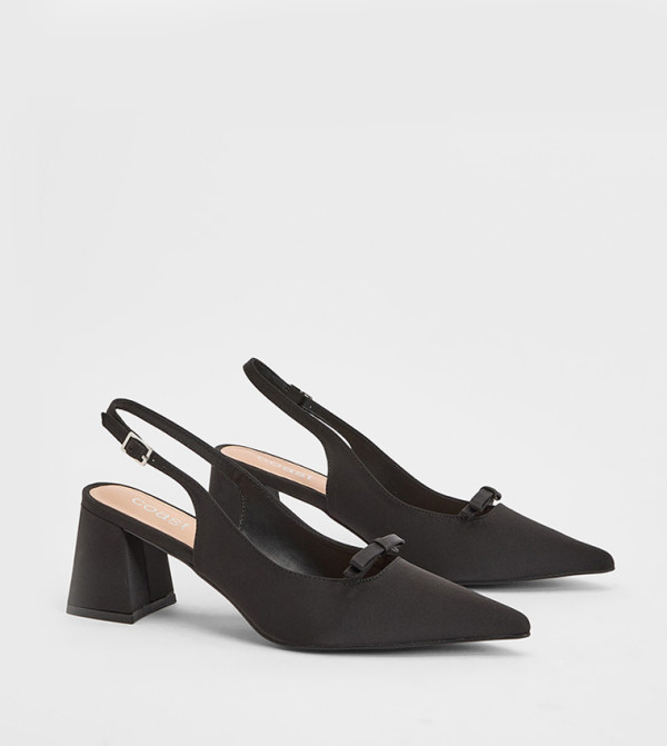 Riley Satin Bow Detail Slingback Block Heel Pumps