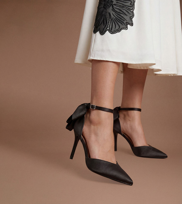 Kittie Satin Bow Pointed Toe Comfort Sock Pumps