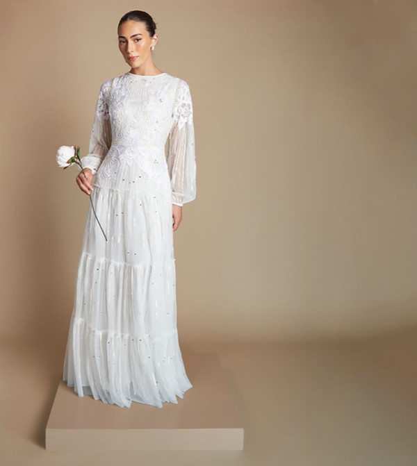 Floral Placement Embellished Maxi Wedding Dress
