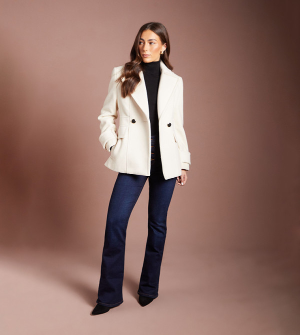 Wide Collar Button Detail Coat