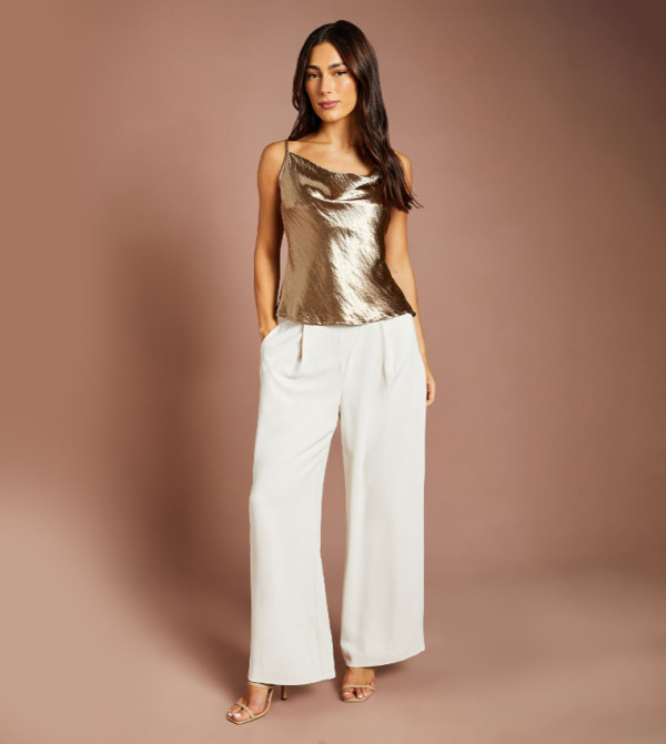 High Waist Asymmetric Detail Wide Leg Trousers
