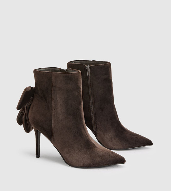 Camilla Velvet Bow Back Stiletto Heeled Ankle Boots