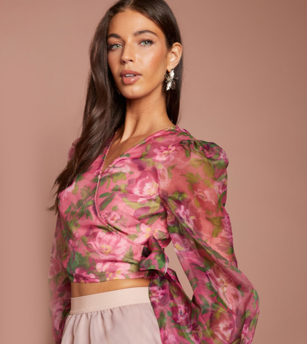 Printed Organza Wrap Top