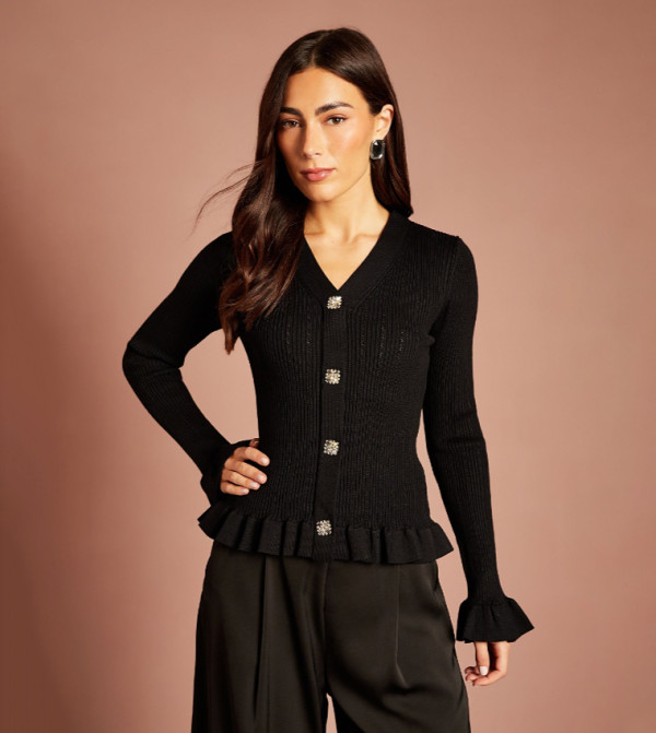 Ruffle Hem Button Through Peplum Cardigan