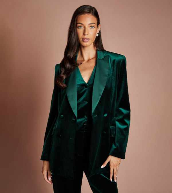 Velvet Tux Lapel Collar Blazer