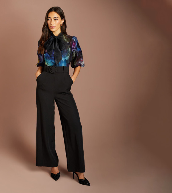 Puff Sleeves Printed Tie Detail Jumpsuit