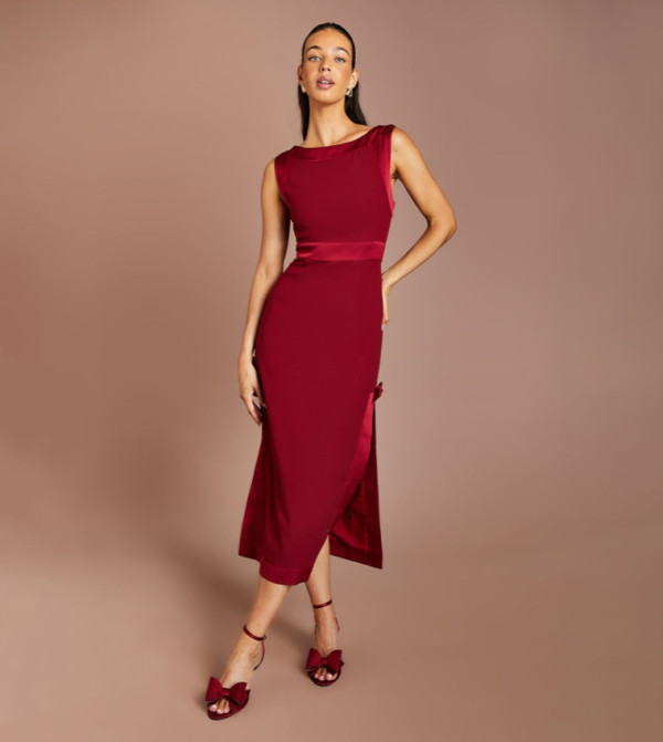 Bow Detail Round Neck Midaxi Dress