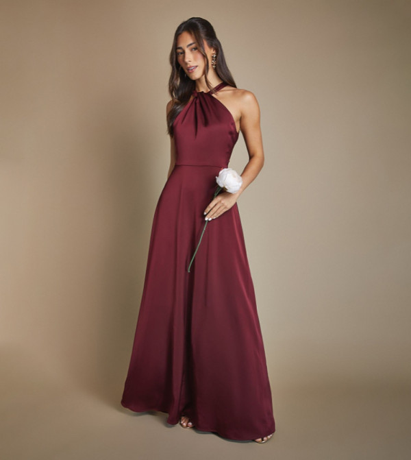 Twist Halterneck Satin Maxi Bridesmaid Dress