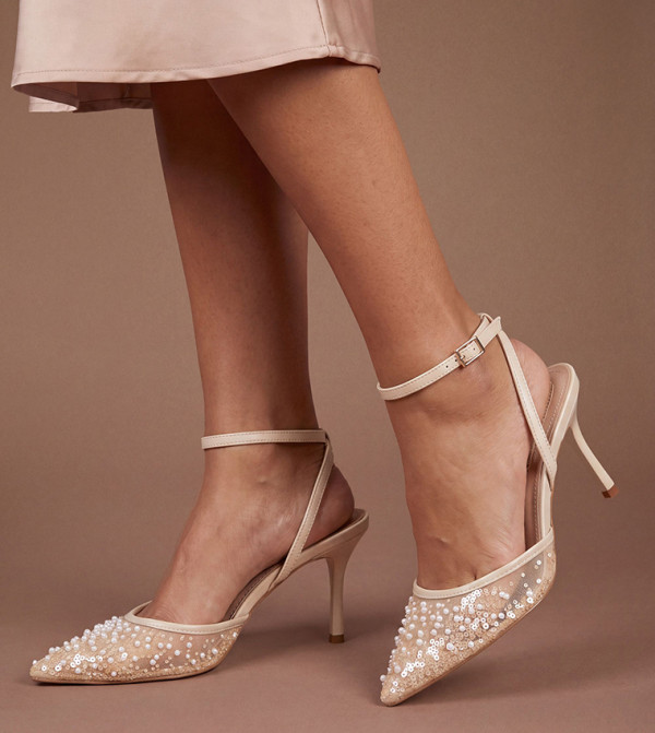 Maria Faux Leather Sequined Embellished Pumps