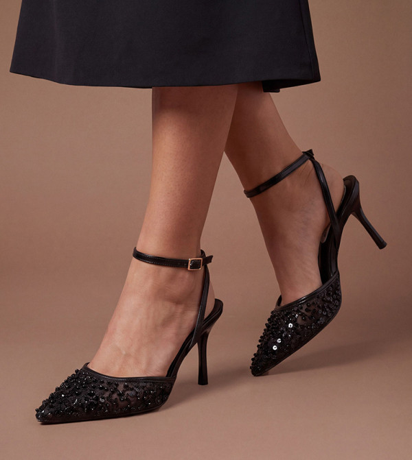 Maria Faux Leather Sequined Embellished Pumps