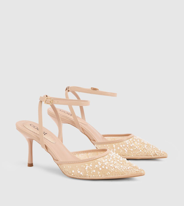 Maria Faux Leather Sequined Embellished Pumps