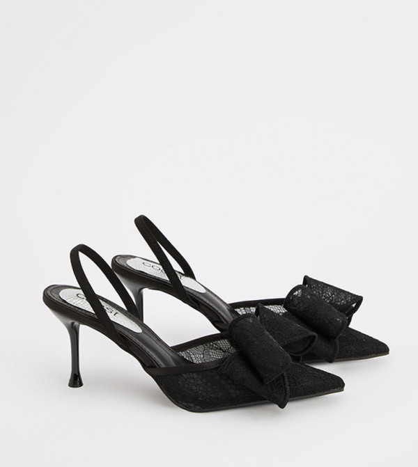 Natalie Lace Bow Detail Slingback Stiletto Heel Pumps