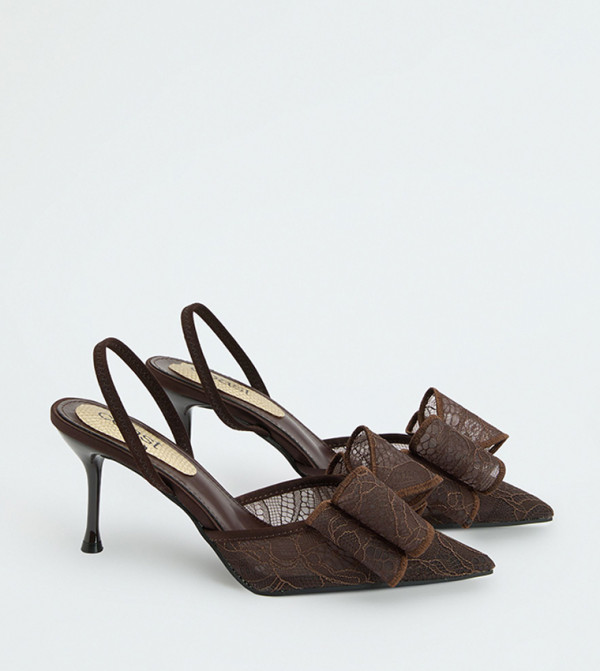 Natalie Lace Bow Detail Slingback Stiletto Heel Pumps