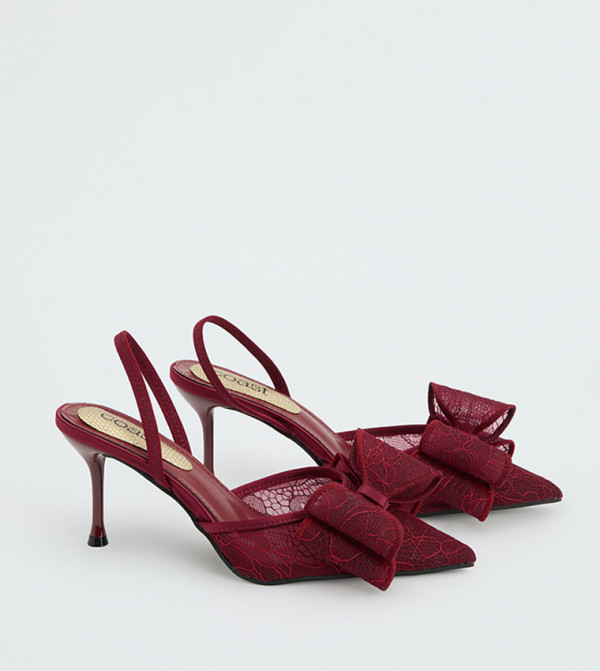 Natalie Lace Bow Detail Slingback Stiletto Heel Pumps