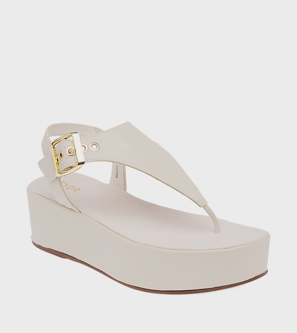 Solid Buckle Detail Flatform Sandals