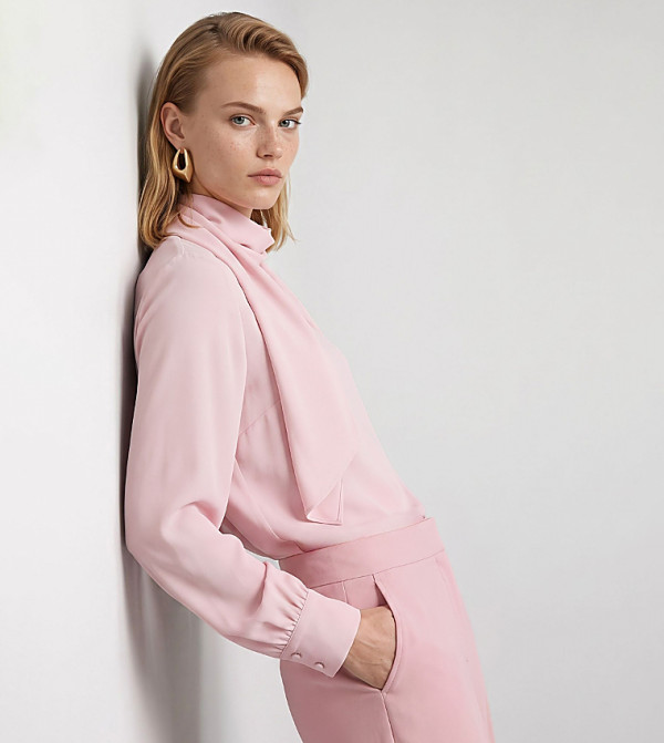 Solid Long Sleeves Scarf Detail Top