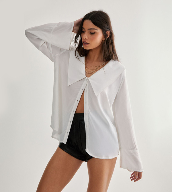 Oversized Collar Flared Sleeves Shirt