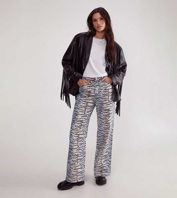 Tiger Printed Wide Leg Jeans