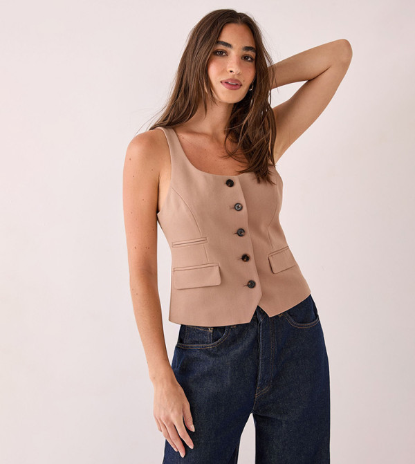 Tailored Scoop Neck Button Through Waistcoat
