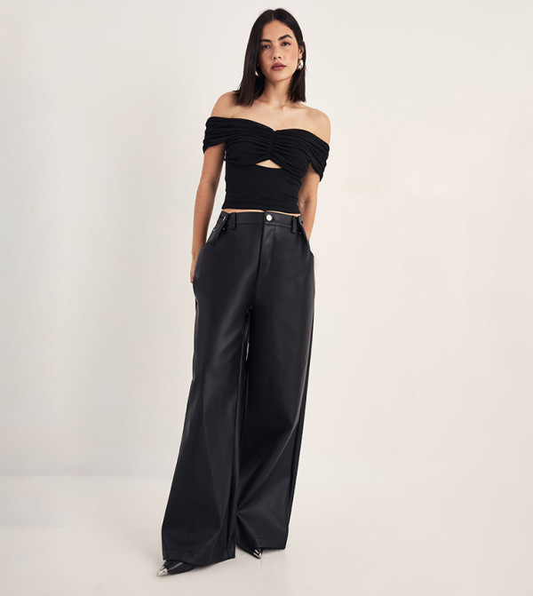Slouch Faux Leather Wide Leg Pants