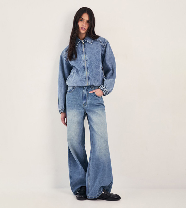 Washed Oversized Denim Bomber Jacket