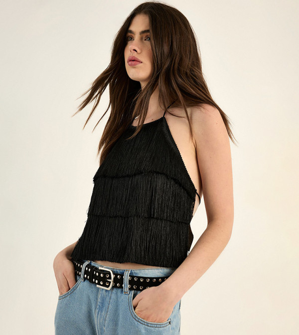 Fringe Halterneck Crop Top