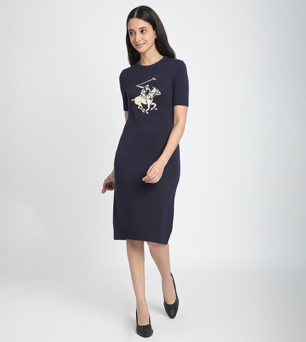 Logo Printed Crew Neck Sweater Dress