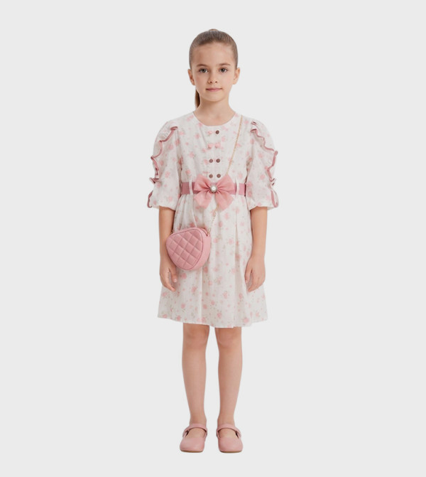 LUJAIN Printed Blossom Dress with Bag