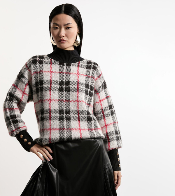 Plaid Military Trim Sweater