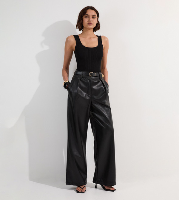 Faux Leather High Waist Wide Leg Trousers