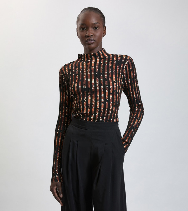 Zebra Jacquard Knit Long Sleeves Top