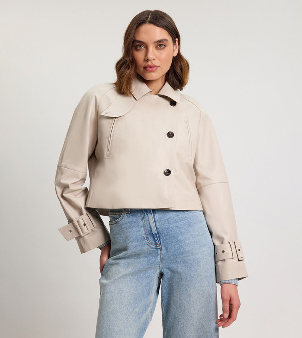 Leather High Neck Crop Trench Coat
