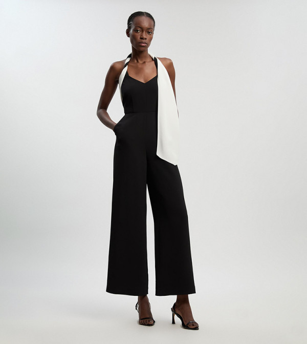 Soft Tailored Color Block Detail Halterneck Jumpsuit