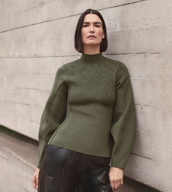 Knit Wool Look High Neck Sweater