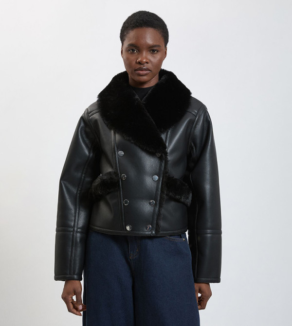 Faux Leather and Faux Fur Jacket