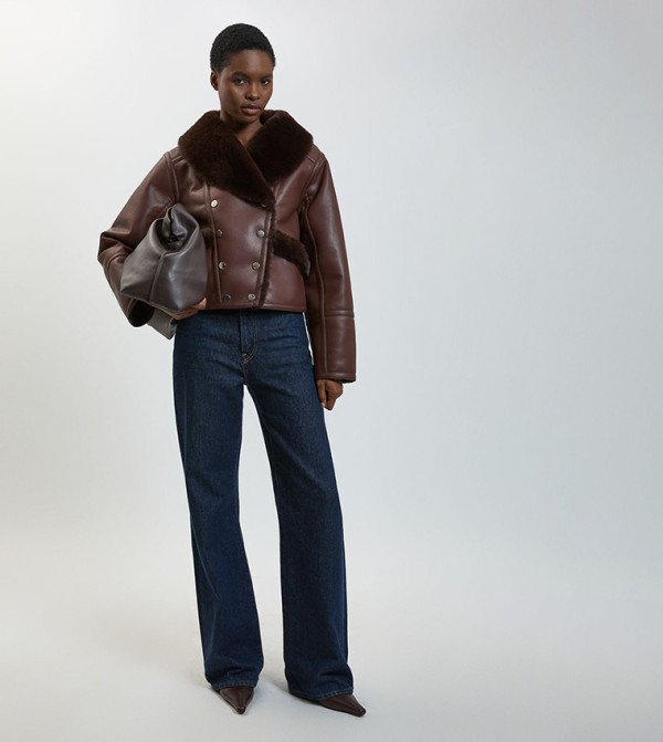 Faux Leather and Faux Fur Jacket