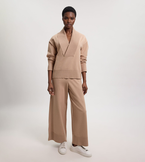 Wool Look Pocket Detail Knit Trousers