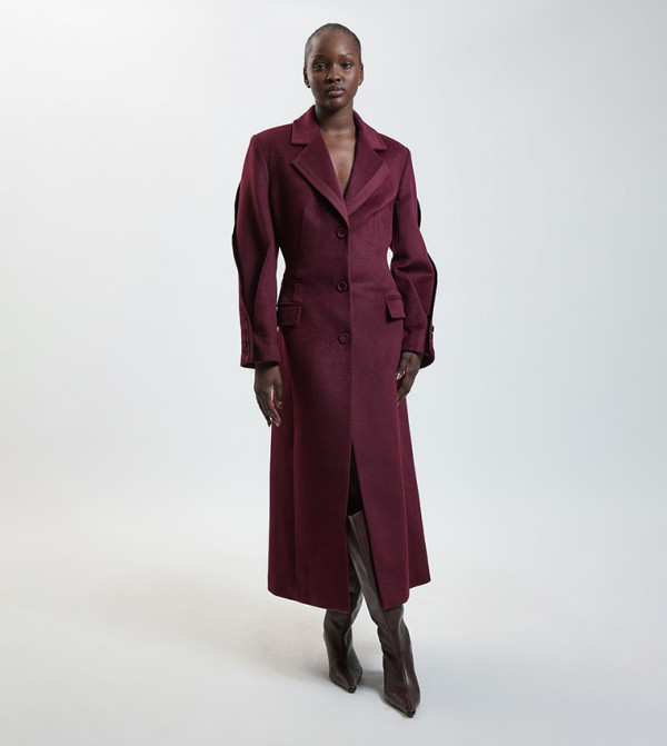 Wool Tailored Satin Detail Coat