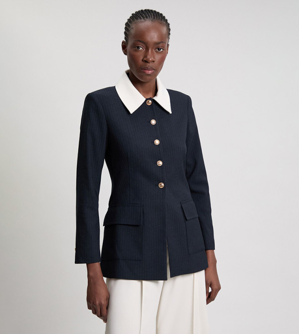 Pinstriped Tailored Single Breasted Jacket
