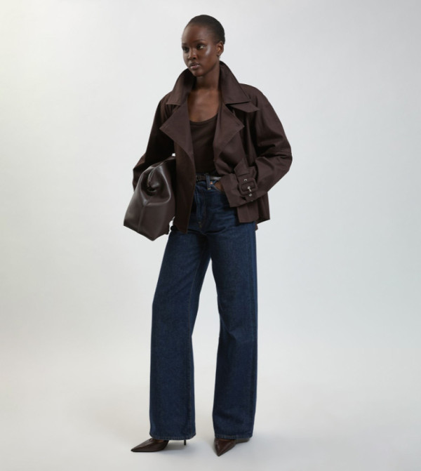 Solid Funnel Neck Trench Jacket