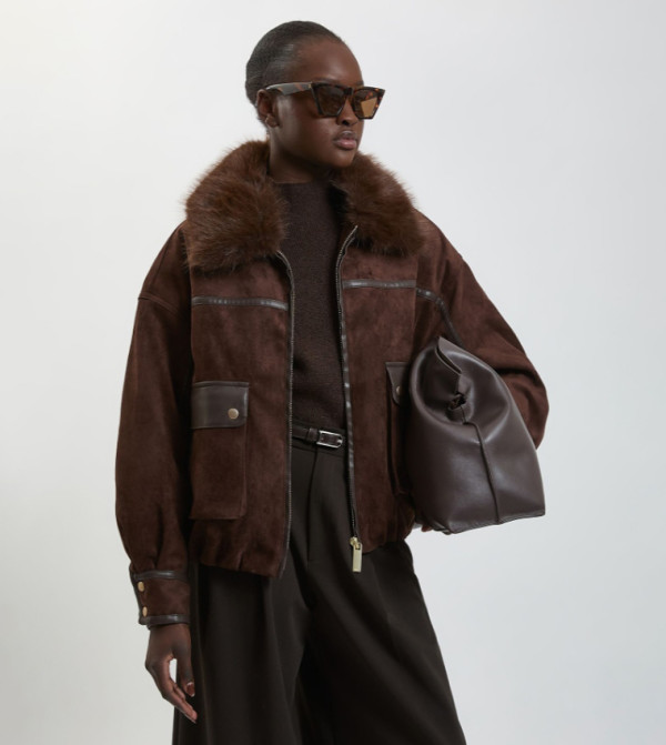 Faux Leather Mix Short Bomber Jacket